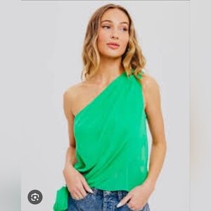 Style U Green One-Shoulder Asymmetrical Top Blouse Large